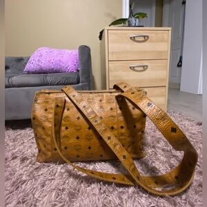 MCM Cognac Monogram Visetos Zip Tote Bag